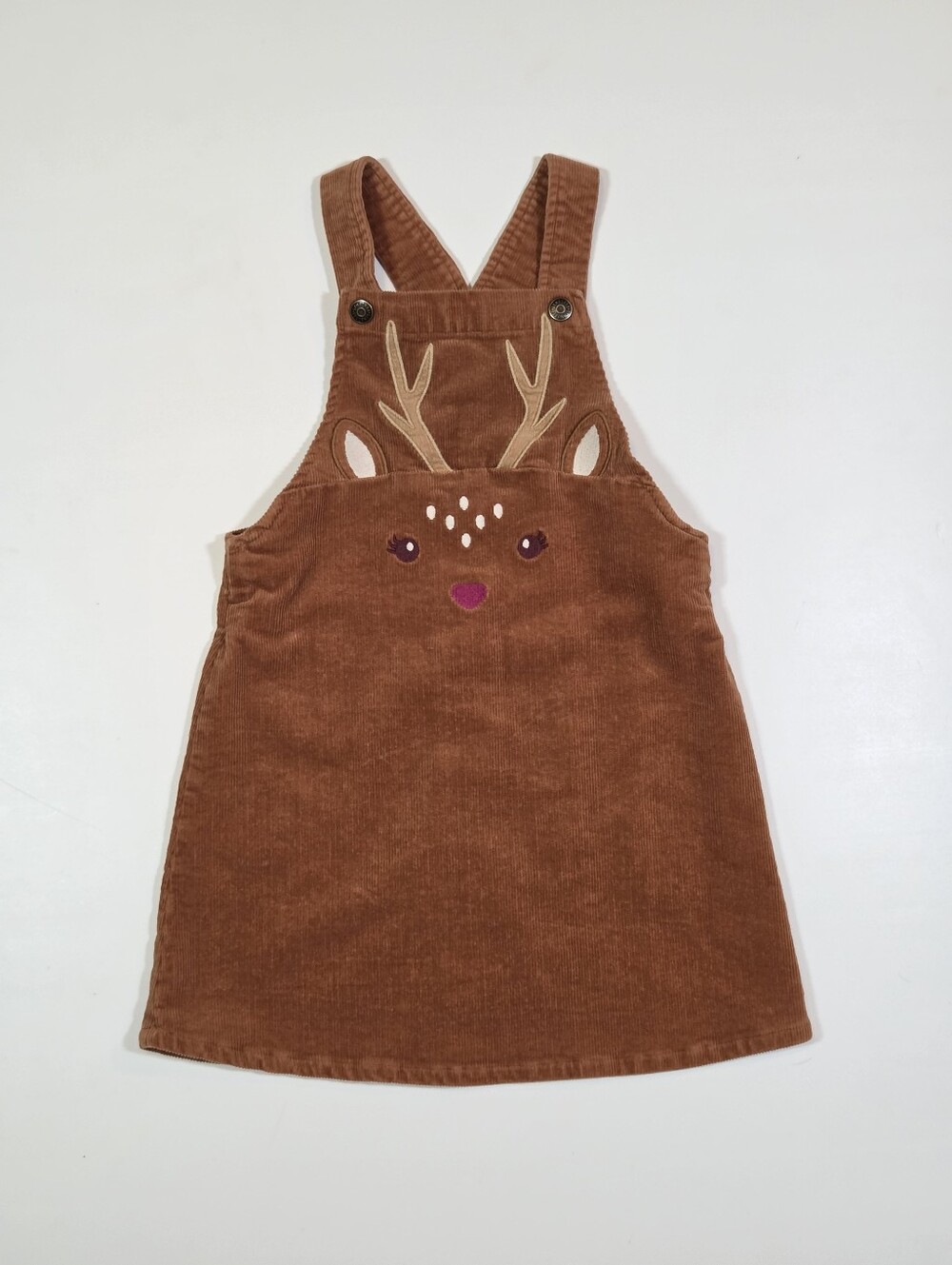 Gymboree Girls 6 Tan Corduroy Overall Dress Embroidered Deer Jumper Fall Autumn